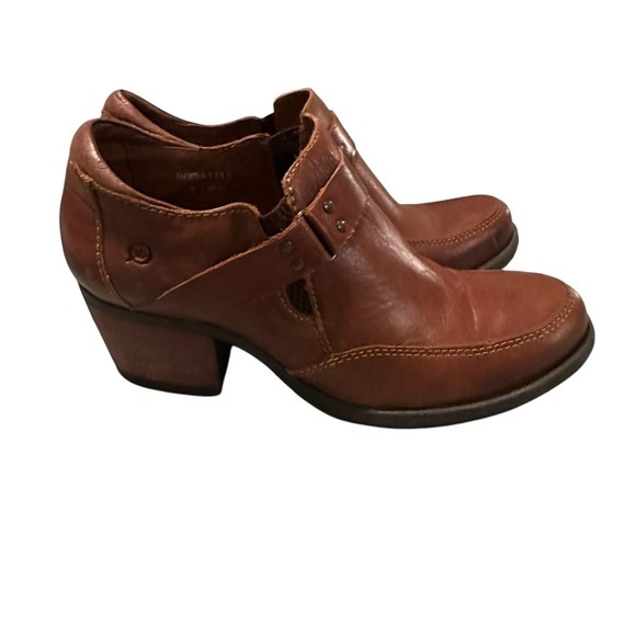Born Brown Full Grain Leather Chunky Heel Ankle Slip On Nyssa Boots Size 9/40.5 - Picture 1 of 8